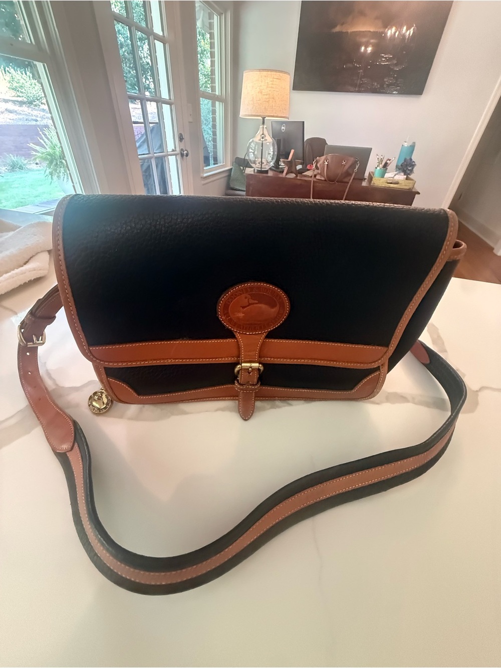 Dooney & Bourke Black with Brown Trim Leather Messenger - Picture 2 of 5